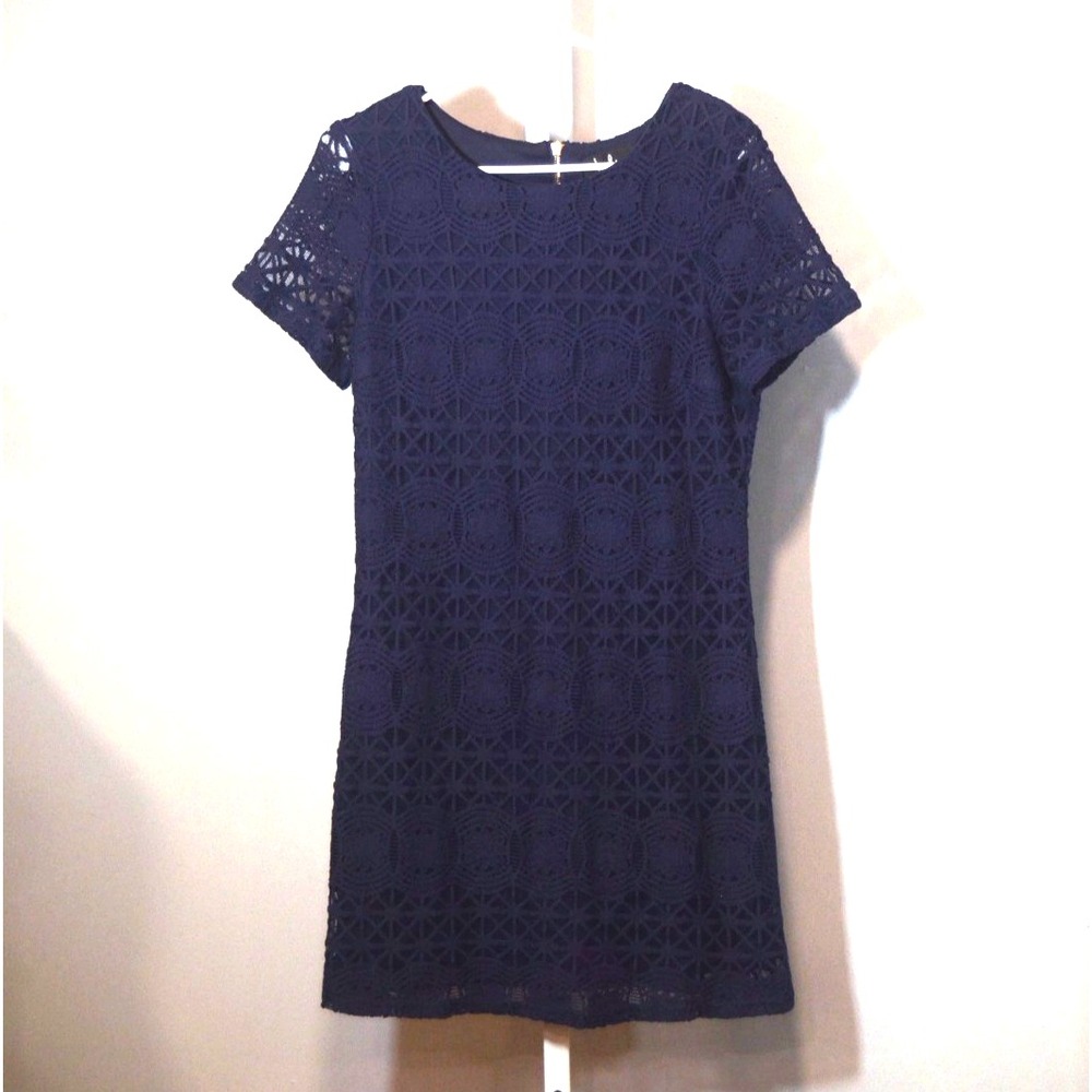 NEW Lulus Size S Lined Navy/Lace Sheath Short Sleeve Back Zip Brunch/Party